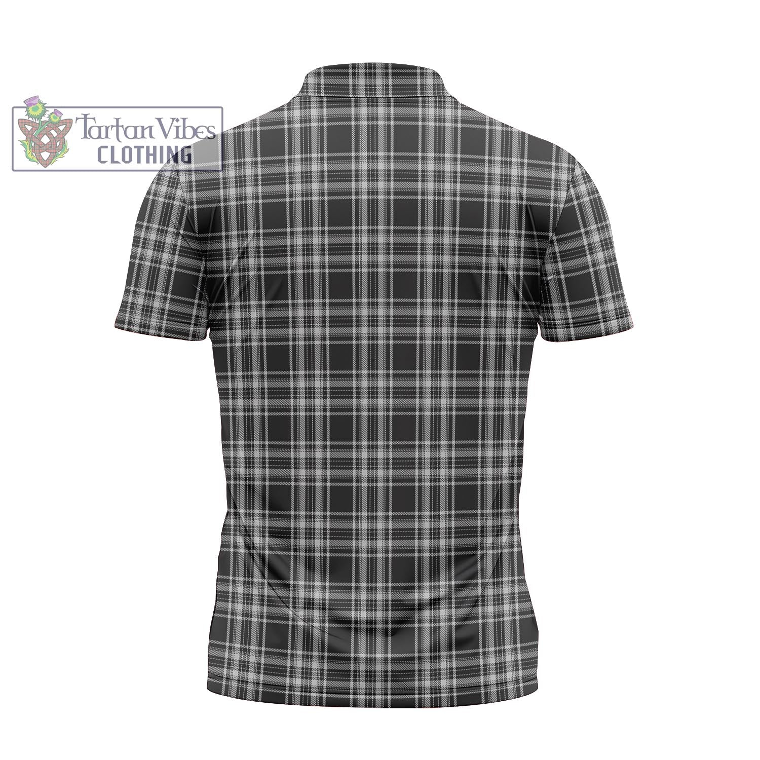 Tartan Vibes Clothing Stewart Black and White Tartan Zipper Polo Shirt with Family Crest