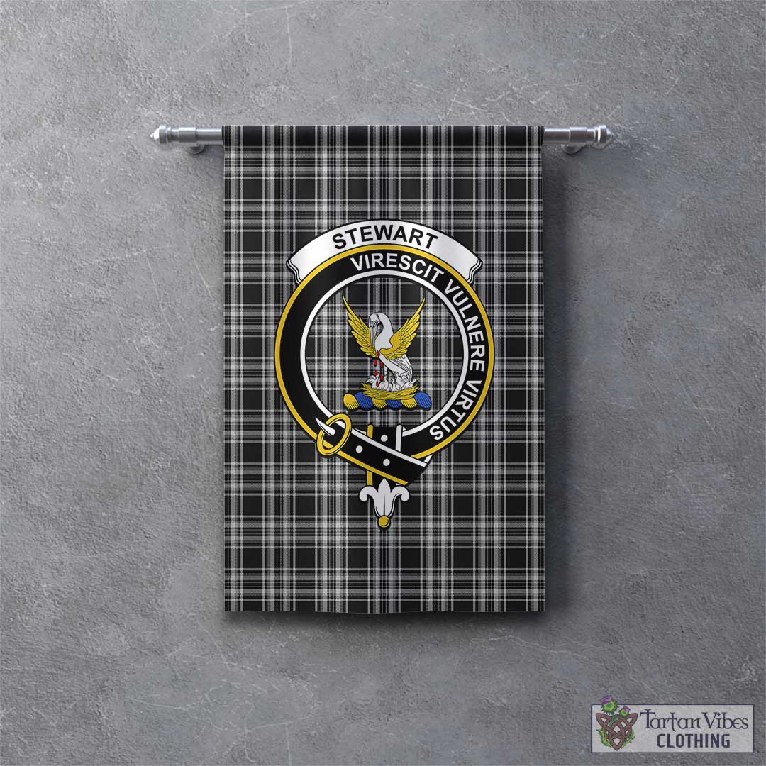 Tartan Vibes Clothing Stewart Black and White Tartan Gonfalon, Tartan Banner with Family Crest