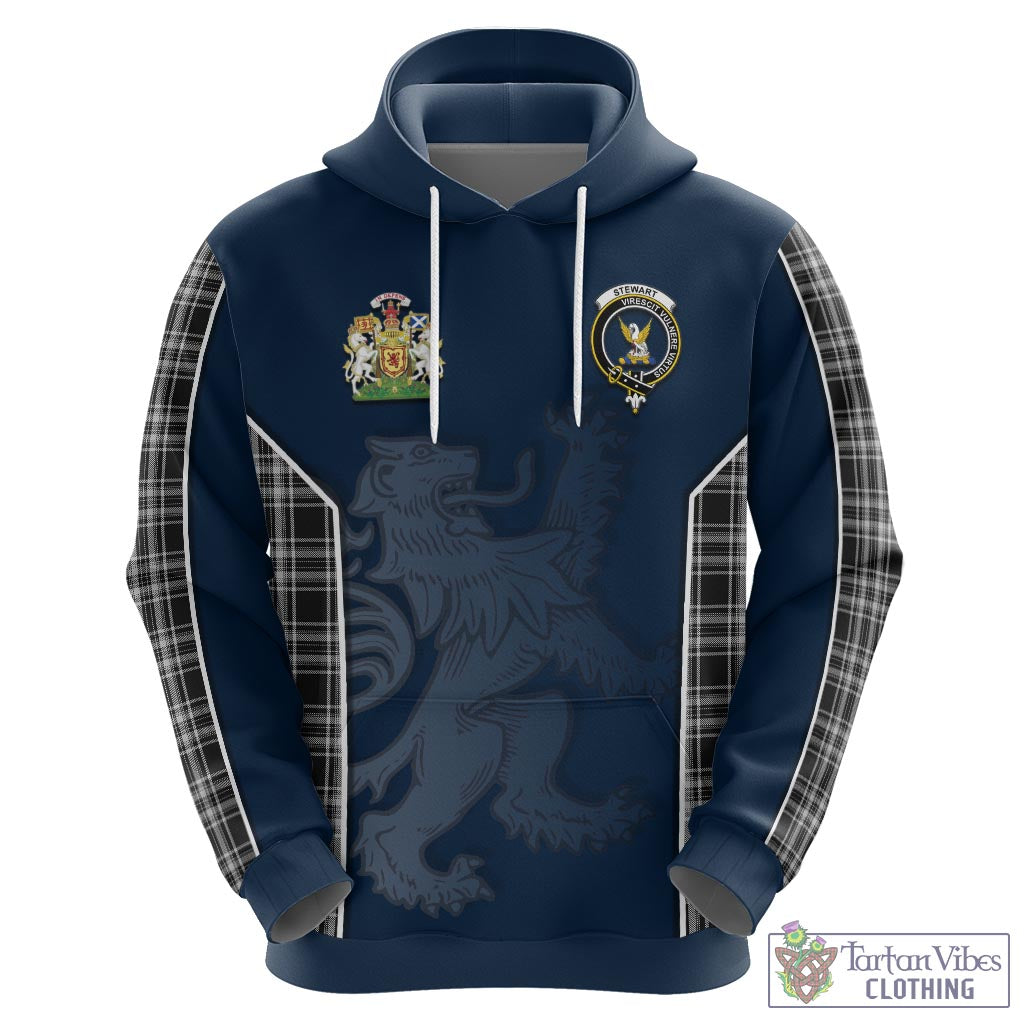 Tartan Vibes Clothing Stewart Black and White Tartan Hoodie with Family Crest and Lion Rampant Vibes Sport Style