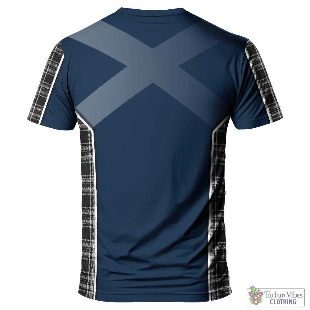 Tartan Vibes Clothing Stewart Black and White Tartan T-Shirt with Family Crest and Lion Rampant Vibes Sport Style