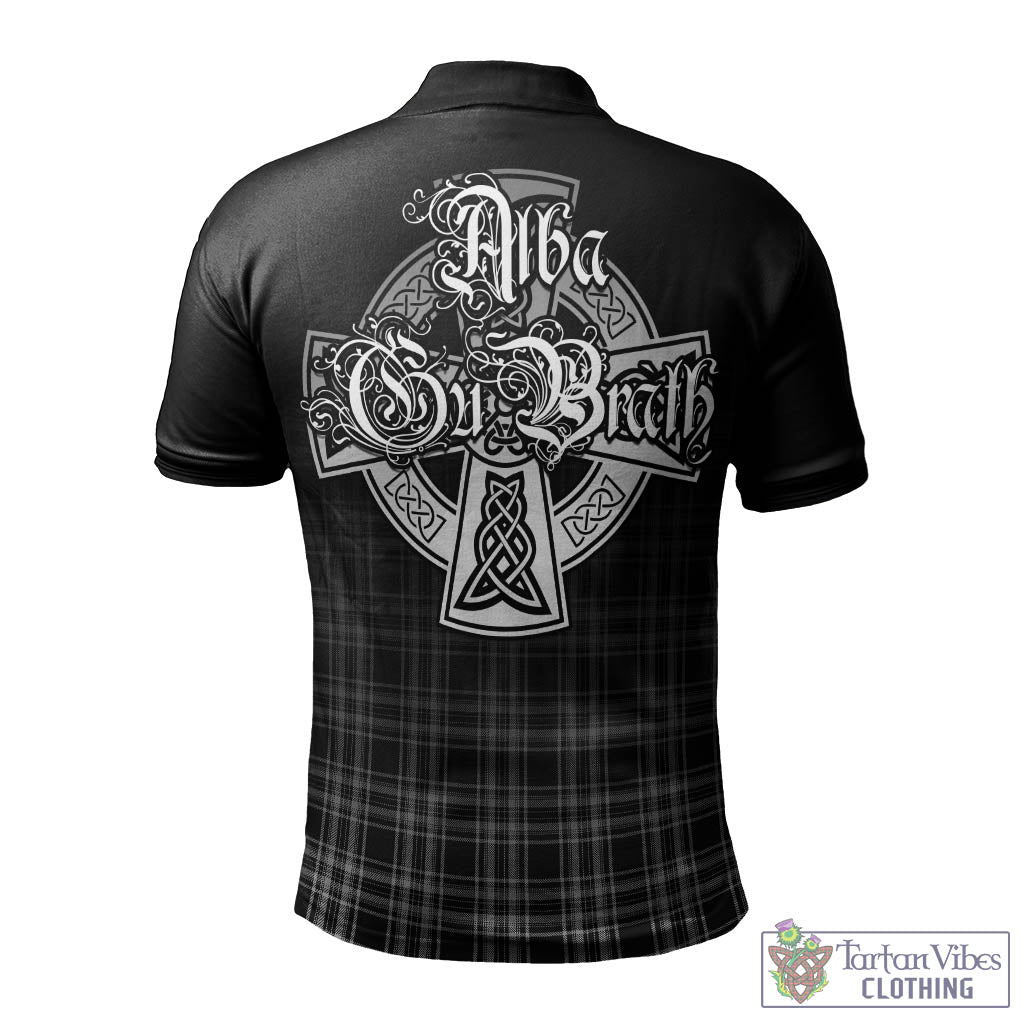 Tartan Vibes Clothing Stewart Black and White Tartan Polo Shirt Featuring Alba Gu Brath Family Crest Celtic Inspired