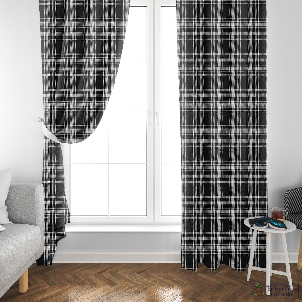 Stewart Black and White Tartan Window Curtain