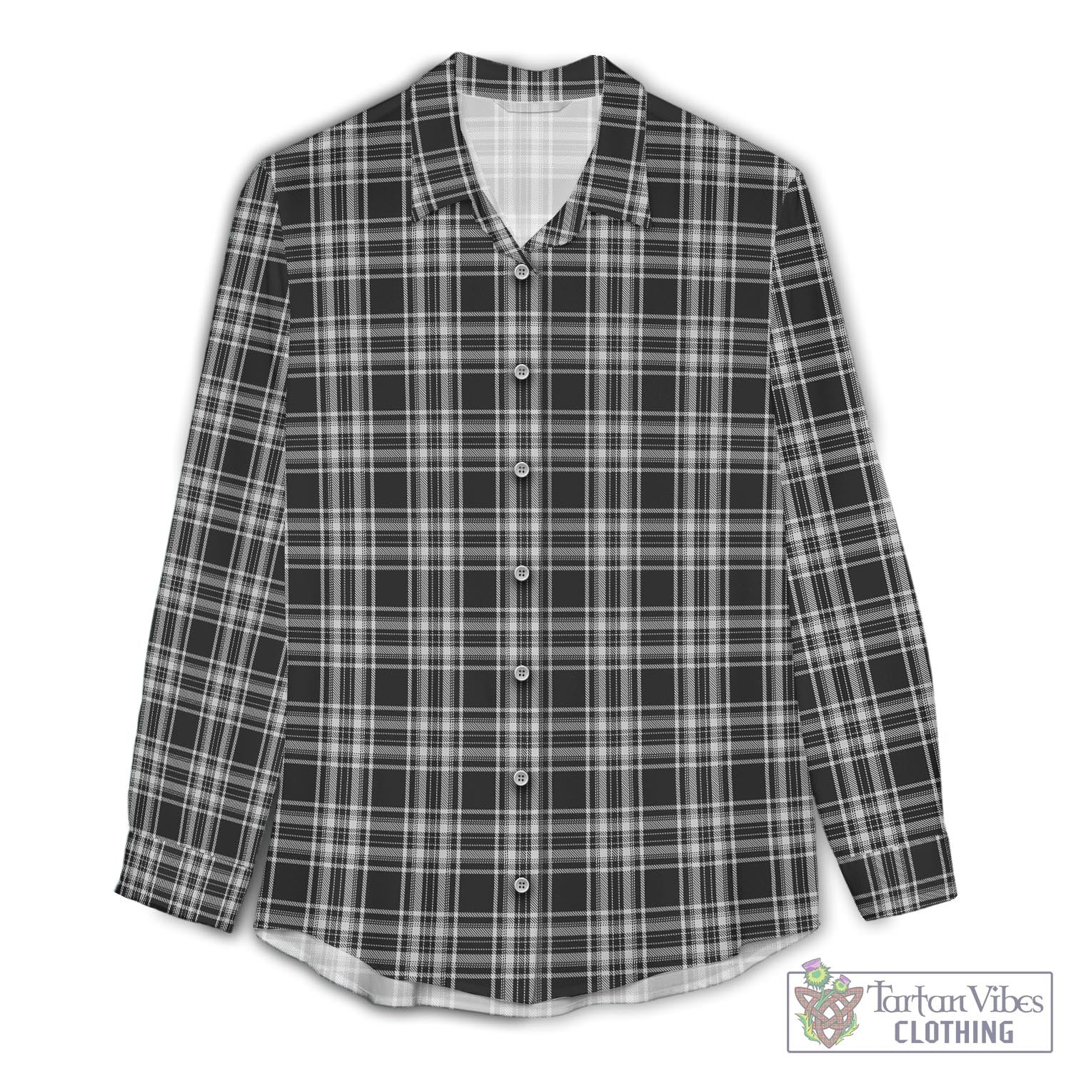 Stewart Black and White Tartan Womens Casual Shirt