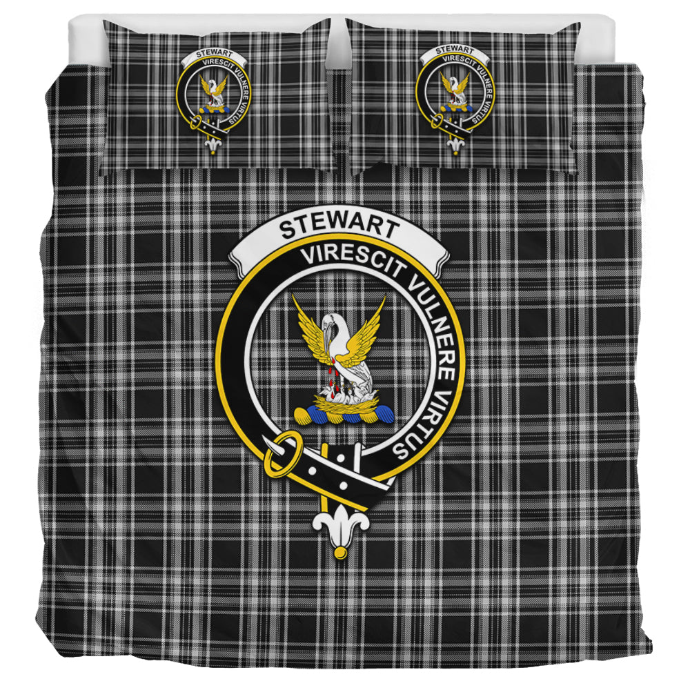 Stewart Black and White Tartan Bedding Set with Family Crest UK Bedding Set UK Super King 104*94 inch - Tartan Vibes Clothing