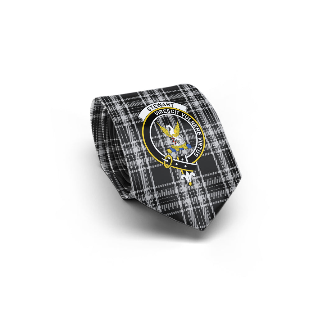 Stewart Black and White Tartan Classic Necktie with Family Crest - Tartan Vibes Clothing