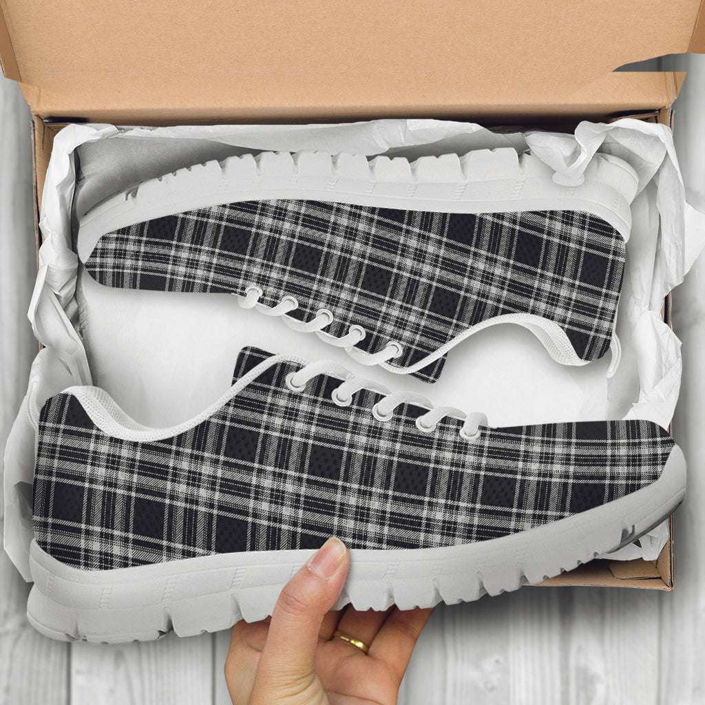 Stewart Black and White Tartan Sneakers - Tartan Vibes Clothing