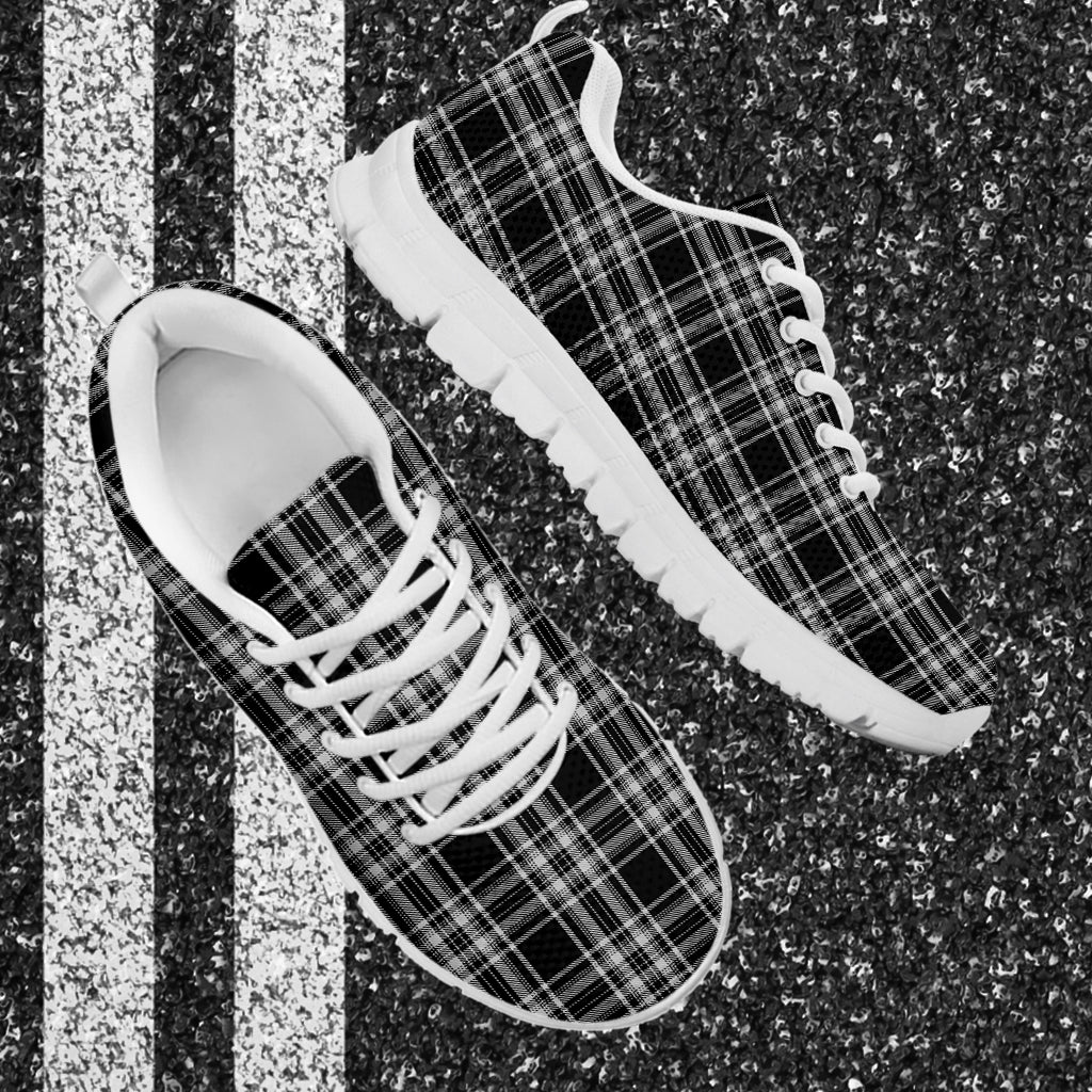 Stewart Black and White Tartan Sneakers - Tartan Vibes Clothing