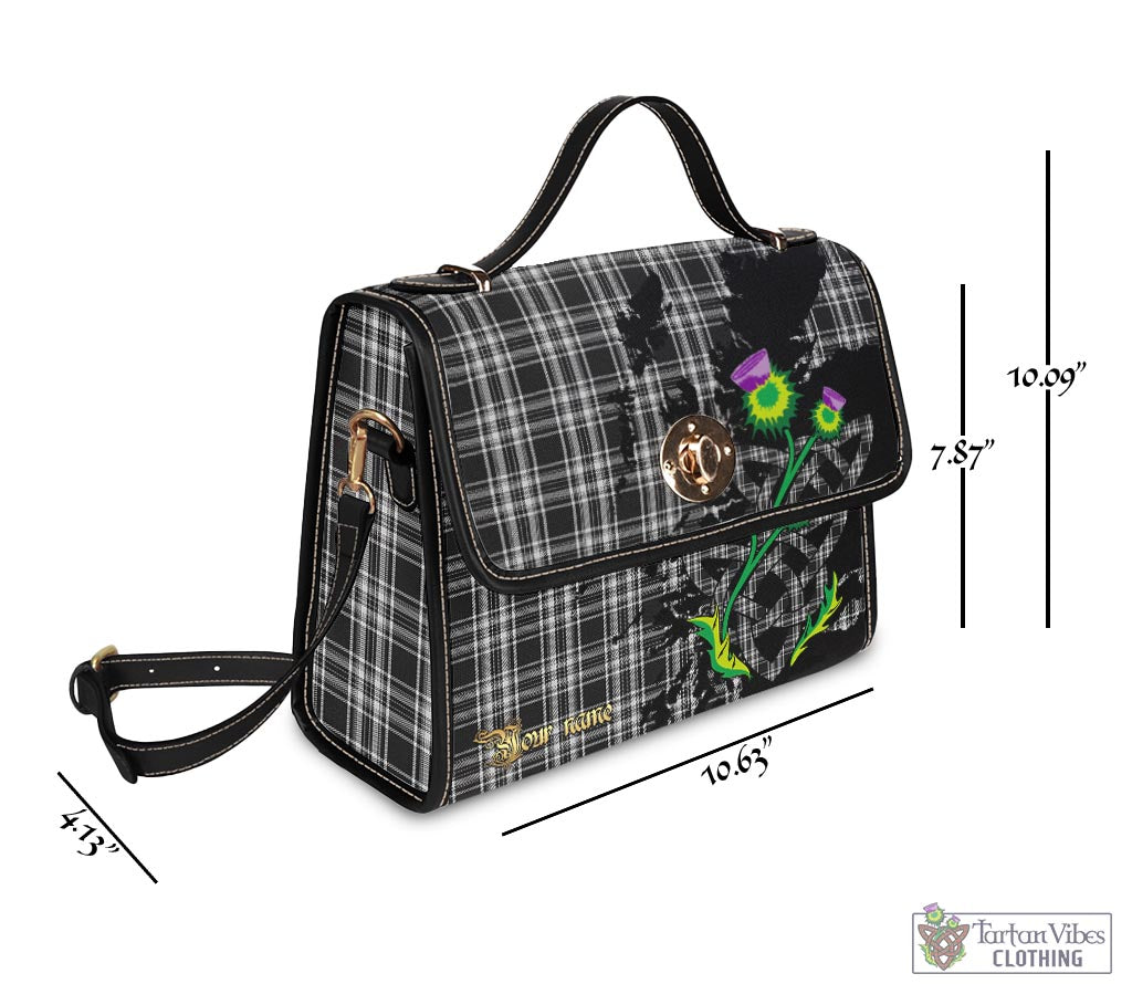 Tartan Vibes Clothing Stewart Black and White Tartan Waterproof Canvas Bag with Scotland Map and Thistle Celtic Accents