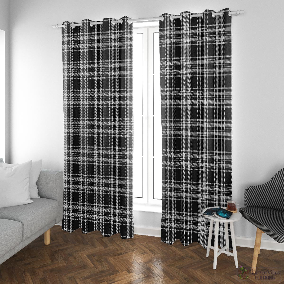 Stewart Black and White Tartan Window Curtain