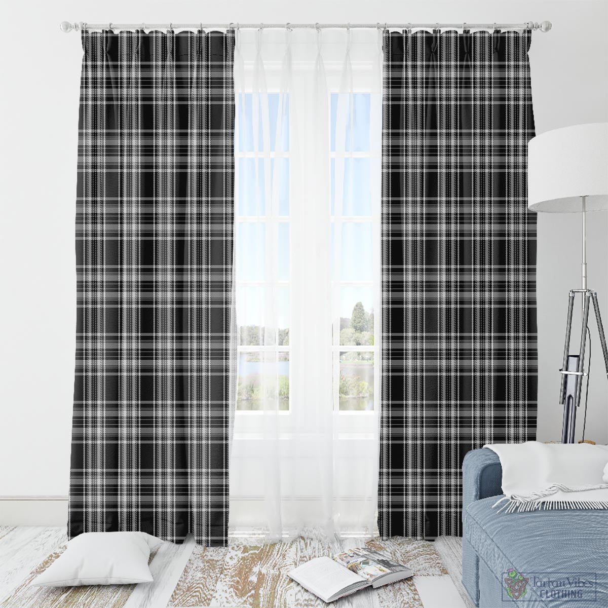 Stewart Black and White Tartan Window Curtain