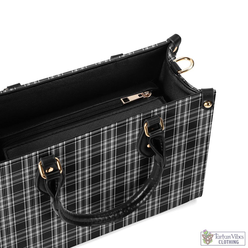 Tartan Vibes Clothing Stewart Black and White Tartan Luxury Leather Handbags