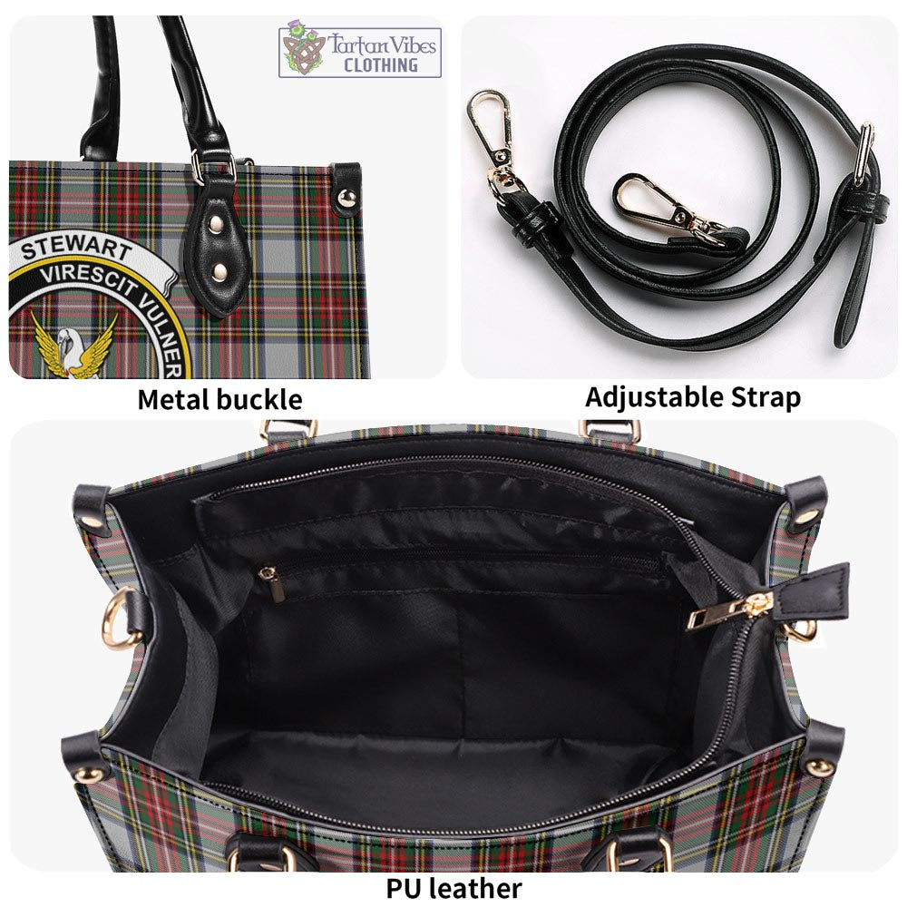 Tartan Vibes Clothing Stewart Dress Tartan Luxury Leather Handbags with Family Crest