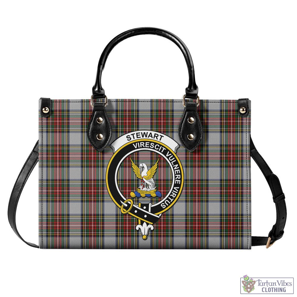 Tartan Vibes Clothing Stewart Dress Tartan Luxury Leather Handbags with Family Crest