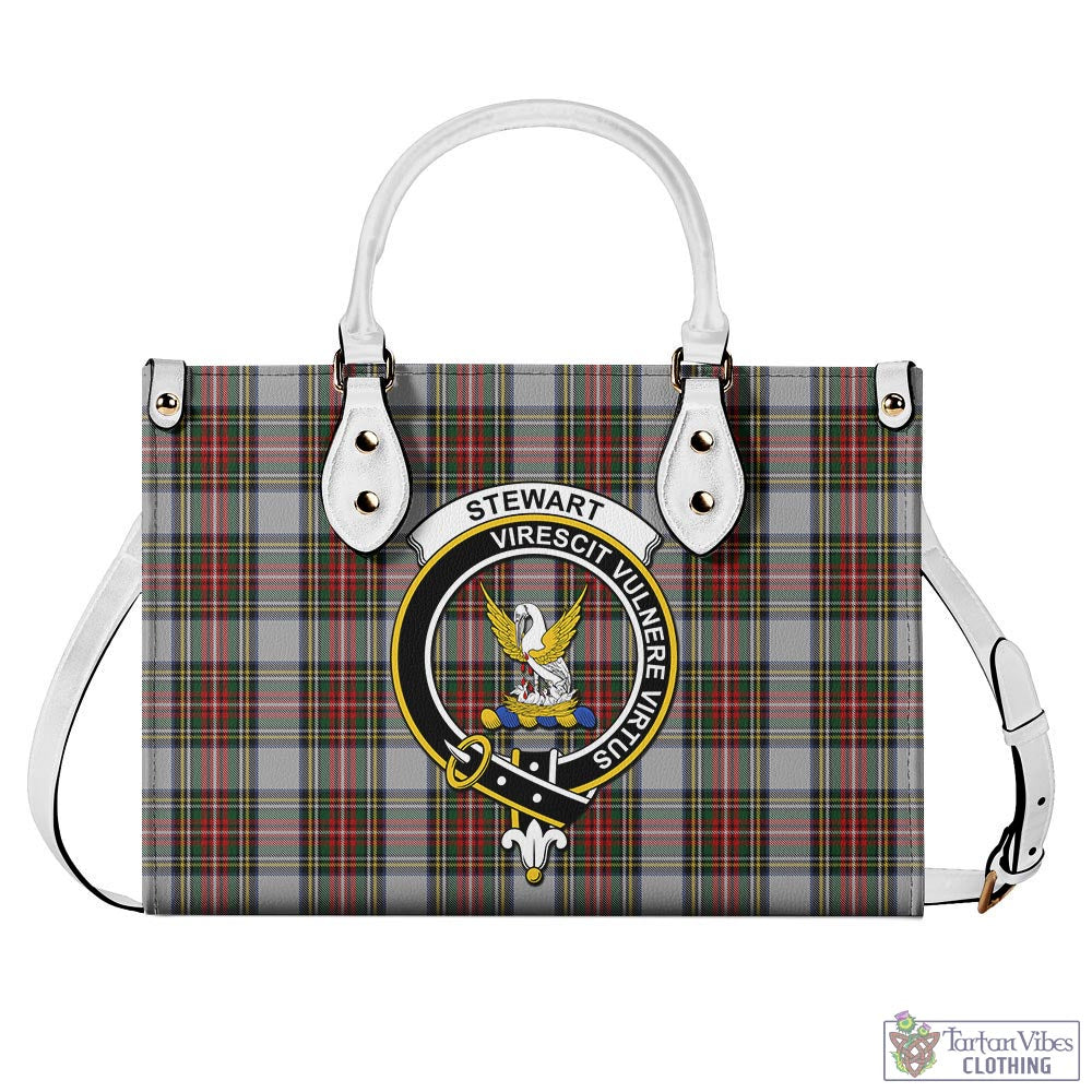 Tartan Vibes Clothing Stewart Dress Tartan Luxury Leather Handbags with Family Crest