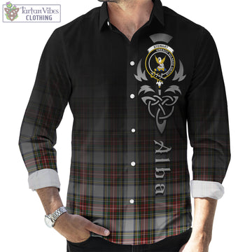 Stewart Dress Tartan Long Sleeve Button Up Featuring Alba Gu Brath Family Crest Celtic Inspired