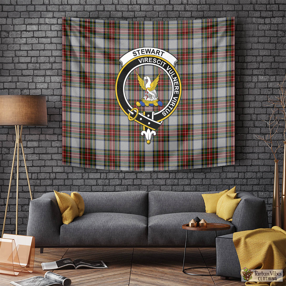 Tartan Vibes Clothing Stewart Dress Tartan Tapestry Wall Hanging and Home Decor for Room with Family Crest