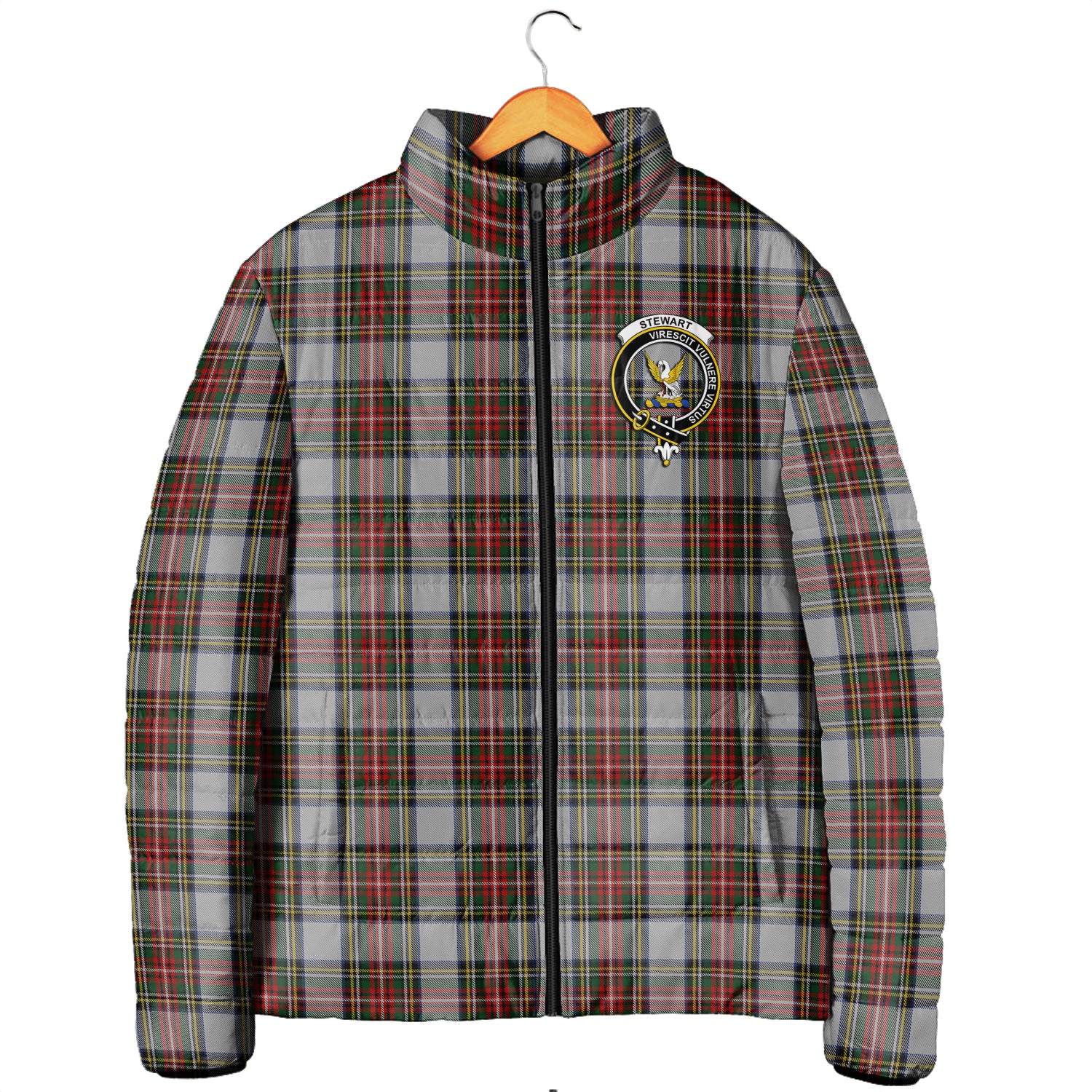 Stewart Dress Tartan Padded Jacket with Family Crest Men's Padded Jacket - Tartan Vibes Clothing