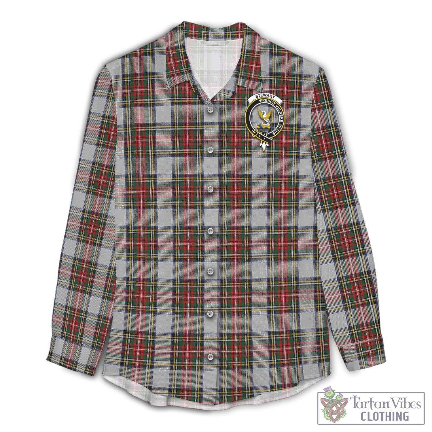 Tartan Vibes Clothing Stewart Dress Tartan Womens Casual Shirt with Family Crest