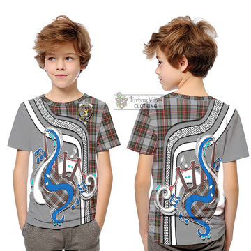 Stewart Dress Tartan Kid T-Shirt with Epic Bagpipe Style