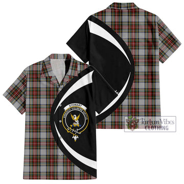 Stewart Dress Tartan Short Sleeve Button Up with Family Crest Circle Style