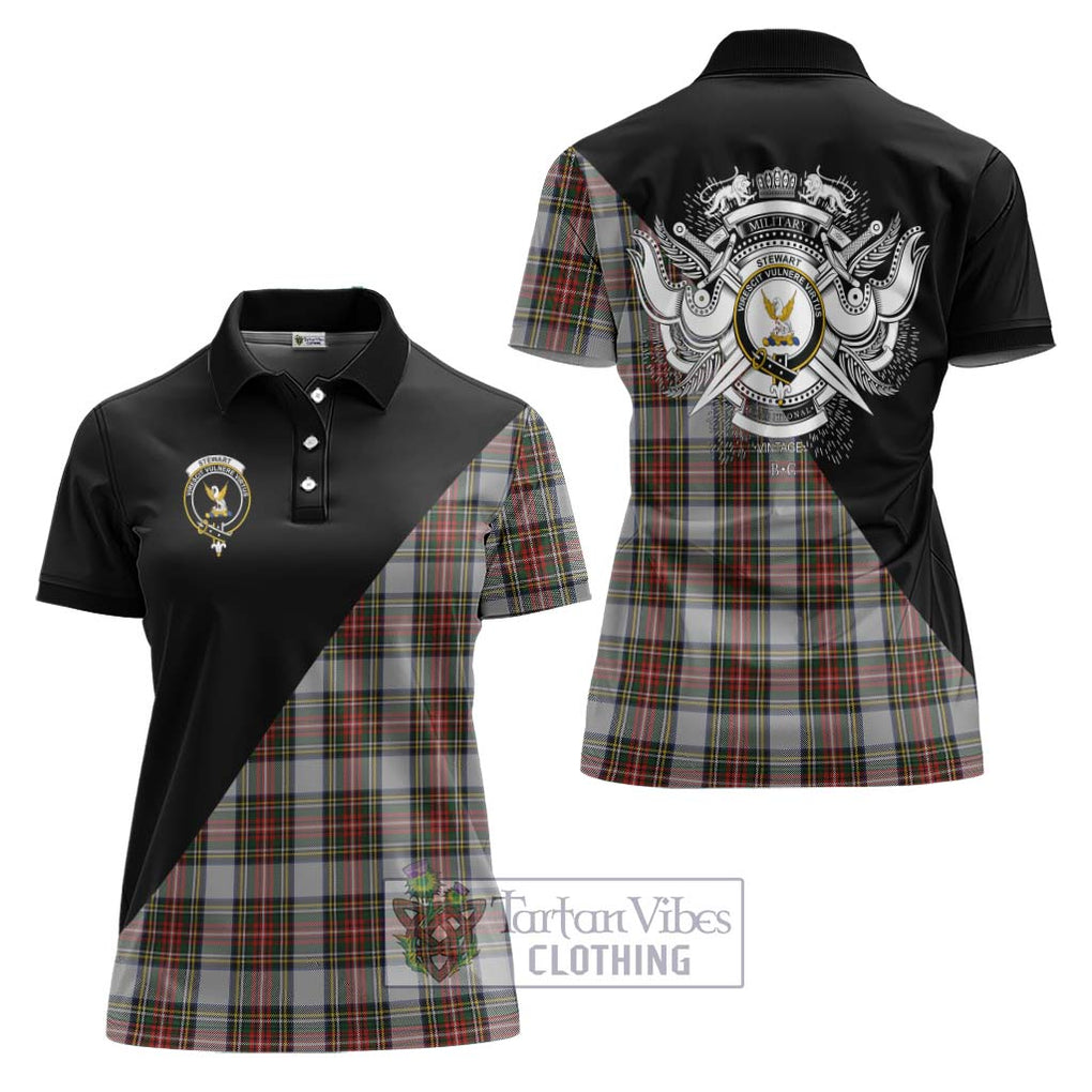 Stewart Dress Tartan Women's Polo Shirt with Family Crest and Military Logo Style Women - Tartanvibesclothing Shop