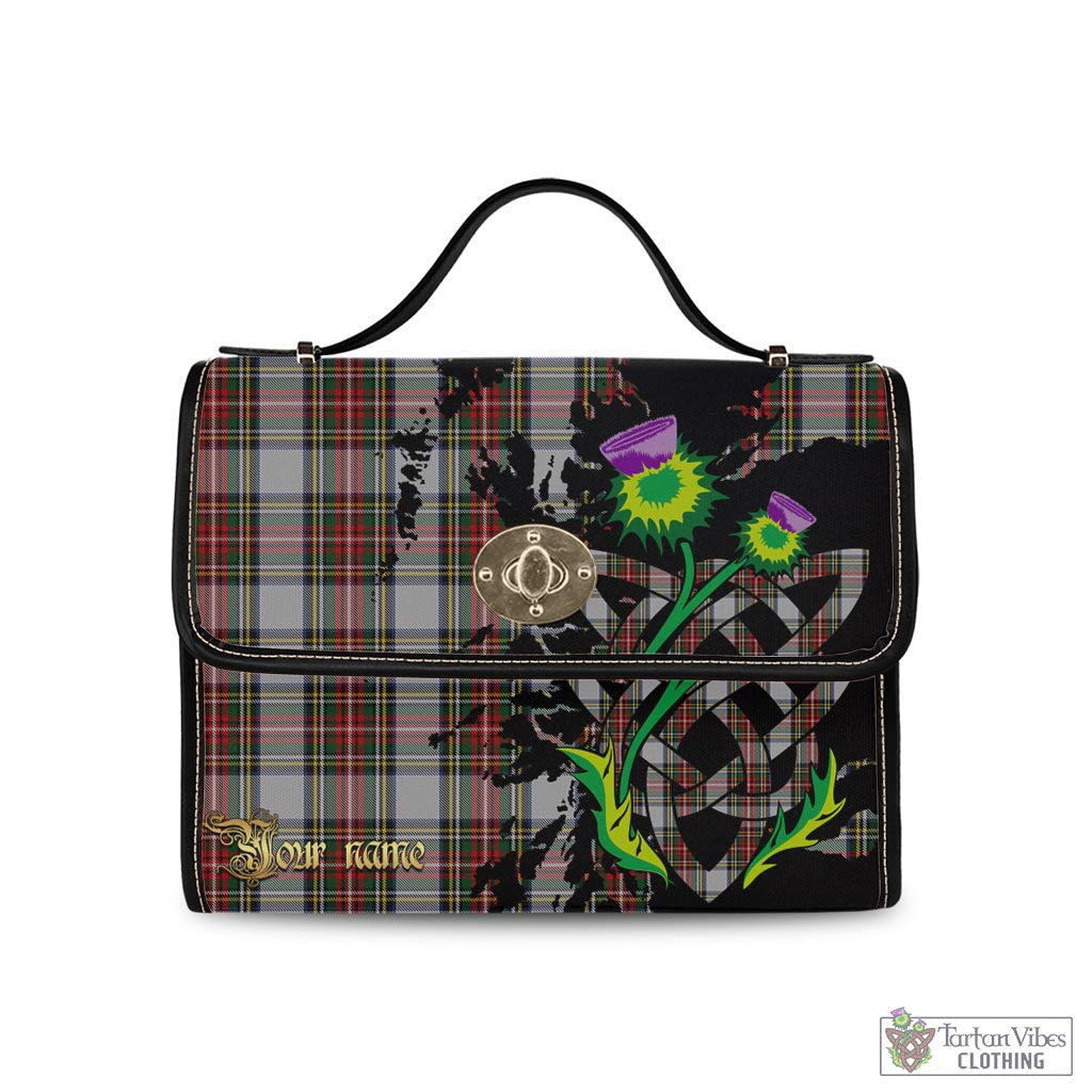 Tartan Vibes Clothing Stewart Dress Tartan Waterproof Canvas Bag with Scotland Map and Thistle Celtic Accents