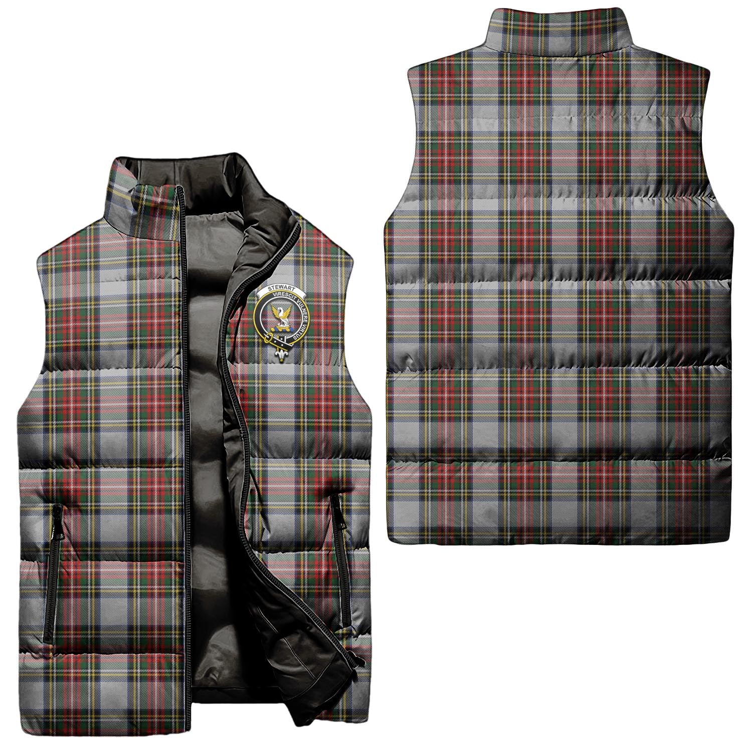 Stewart Dress Tartan Sleeveless Puffer Jacket with Family Crest Unisex - Tartanvibesclothing