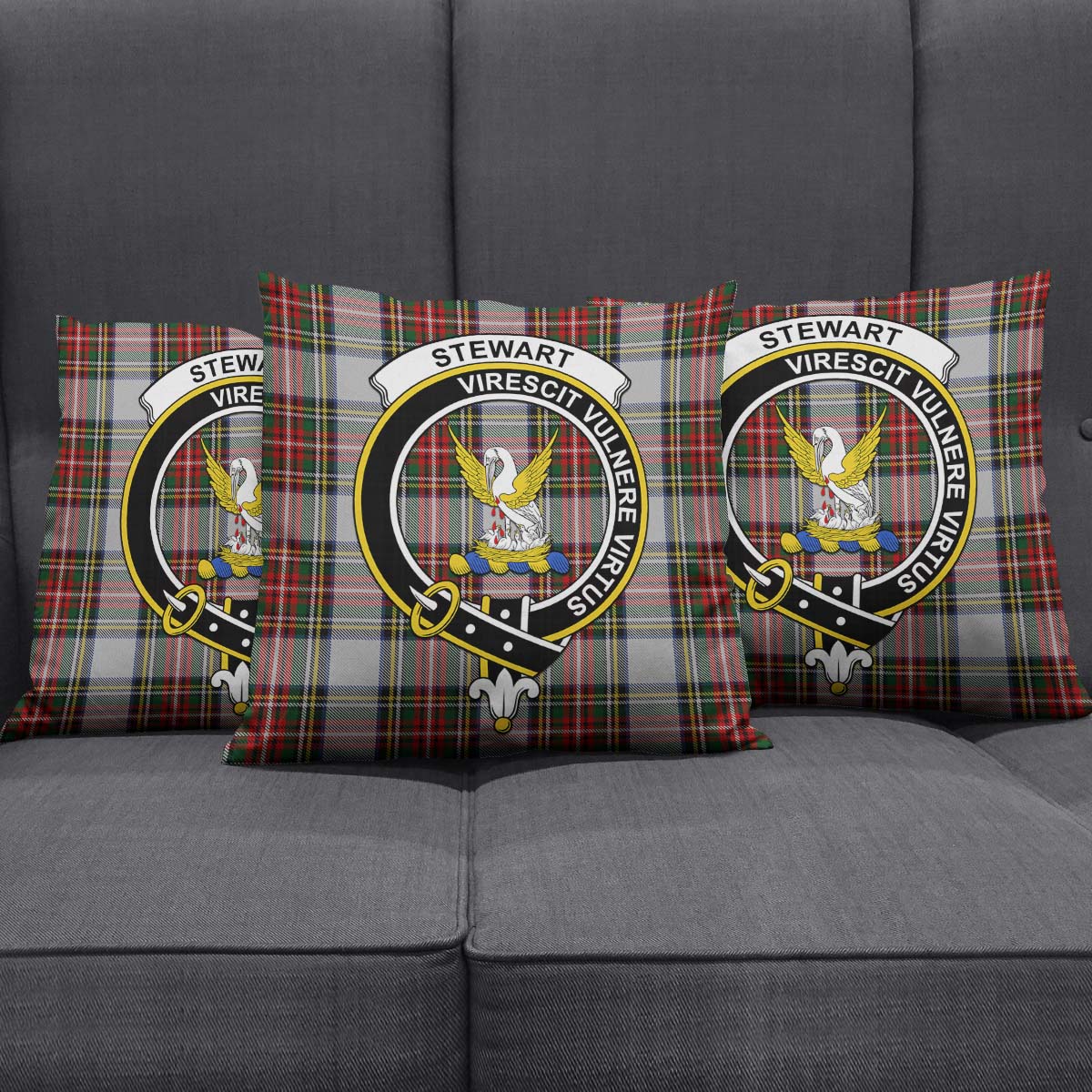 Stewart Dress Tartan Pillow Cover with Family Crest Square Pillow Cover - Tartanvibesclothing