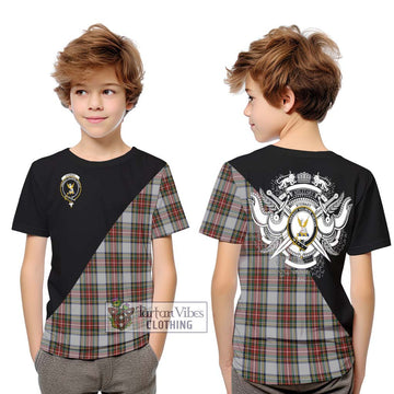 Stewart Dress Tartan Kid T-Shirt with Family Crest and Military Logo Style