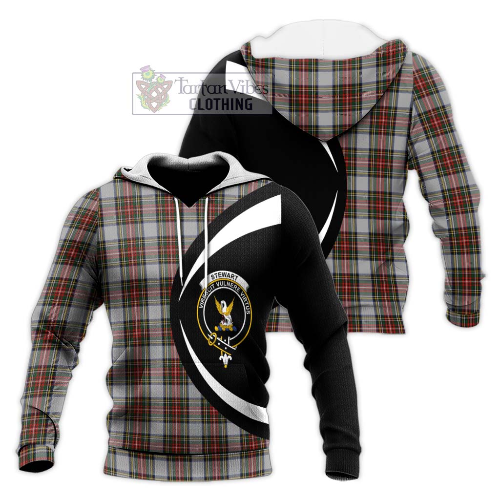 Stewart Dress Tartan Knitted Hoodie with Family Crest Circle Style Unisex Knitted Pullover Hoodie - Tartan Vibes Clothing