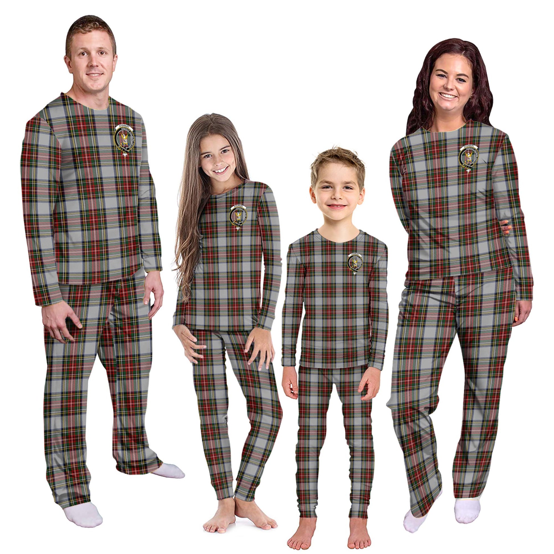 Stewart Dress Tartan Pajamas Family Set with Family Crest - Tartanvibesclothing