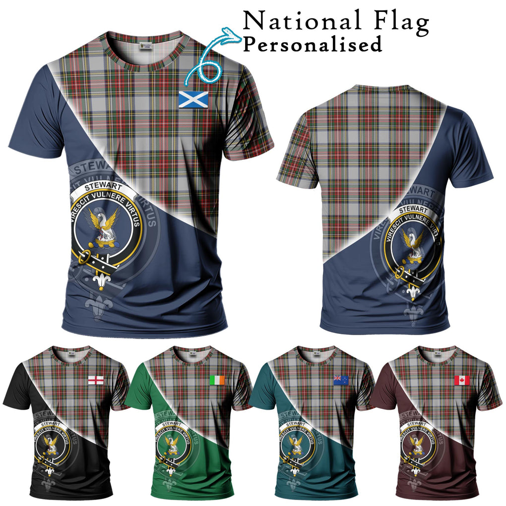 Stewart Dress Tartan T-Shirt with Personalised National Flag and Family Crest Half Style Kid's Shirt - Tartanvibesclothing Shop