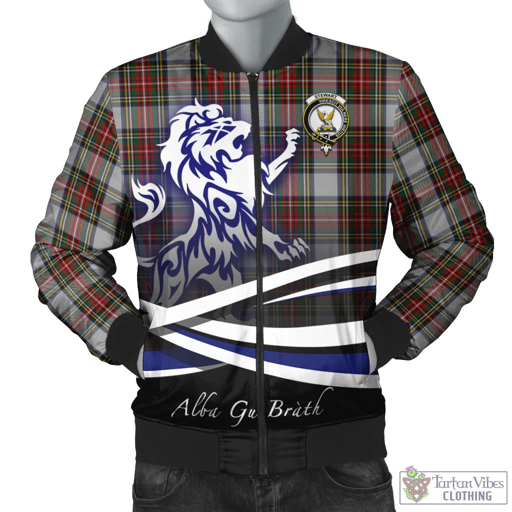 Tartan Vibes Clothing Stewart Dress Tartan Bomber Jacket with Alba Gu Brath Regal Lion Emblem