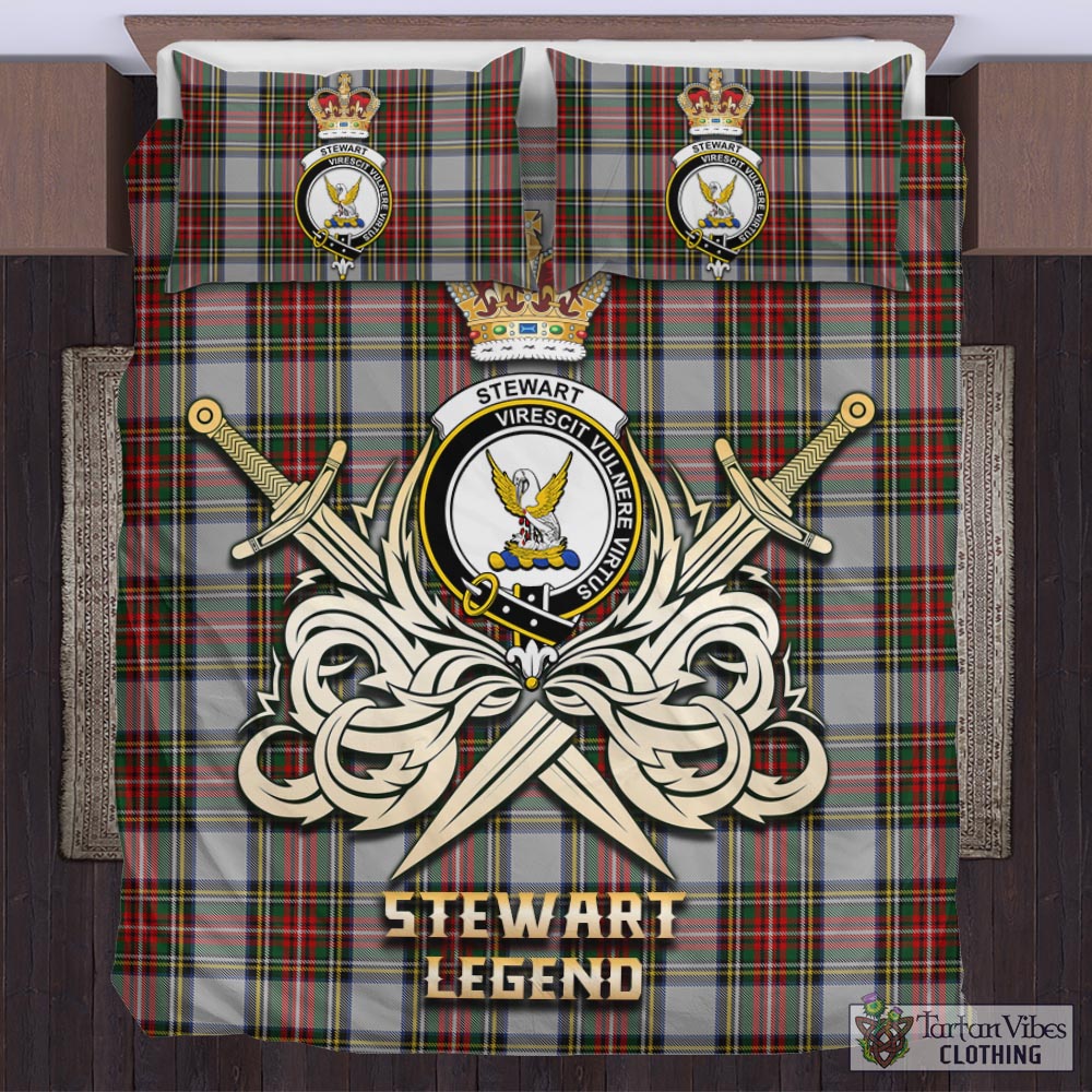 Tartan Vibes Clothing Stewart Dress Tartan Bedding Set with Clan Crest and the Golden Sword of Courageous Legacy