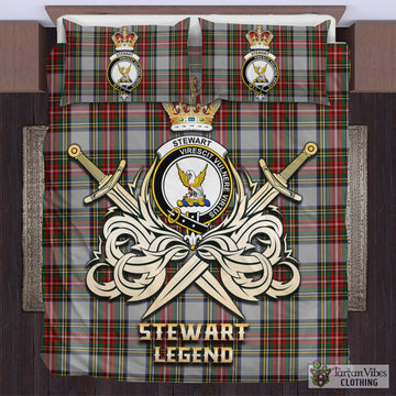 Stewart Dress Tartan Bedding Set with Clan Crest and the Golden Sword of Courageous Legacy