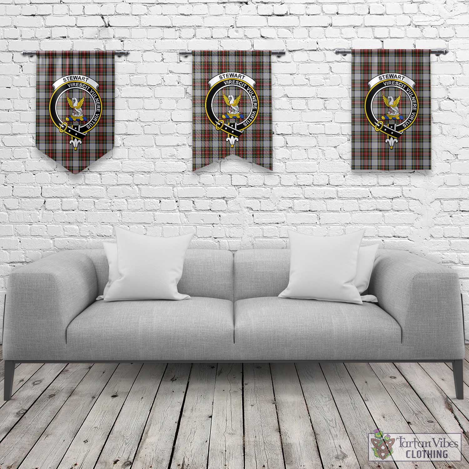 Tartan Vibes Clothing Stewart Dress Tartan Gonfalon, Tartan Banner with Family Crest