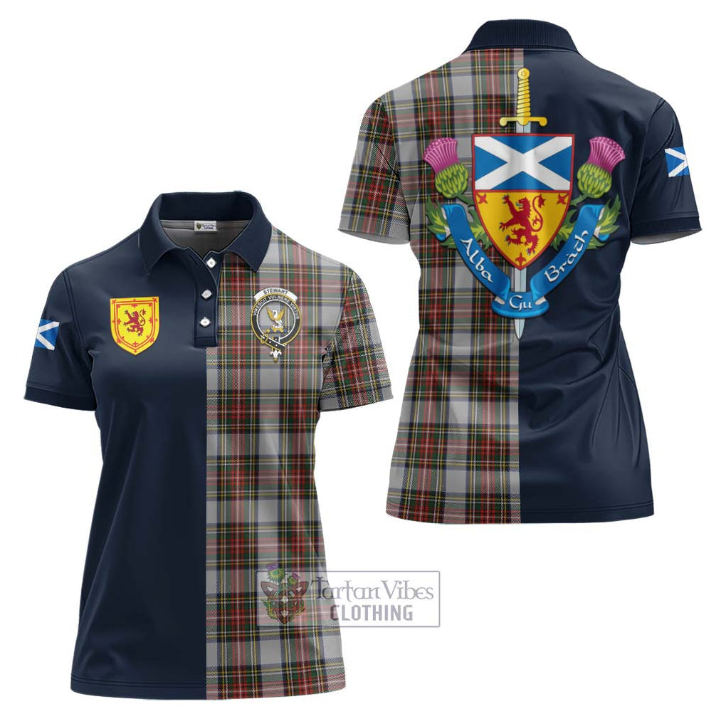 Tartan Vibes Clothing Stewart Dress Tartan Women's Polo Shirt with Scottish Lion Royal Arm Half Style