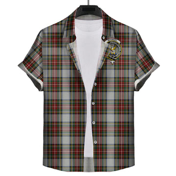 Stewart Dress Tartan Short Sleeve Button Down Shirt with Family Crest