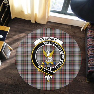 Stewart Dress Tartan Round Rug with Family Crest