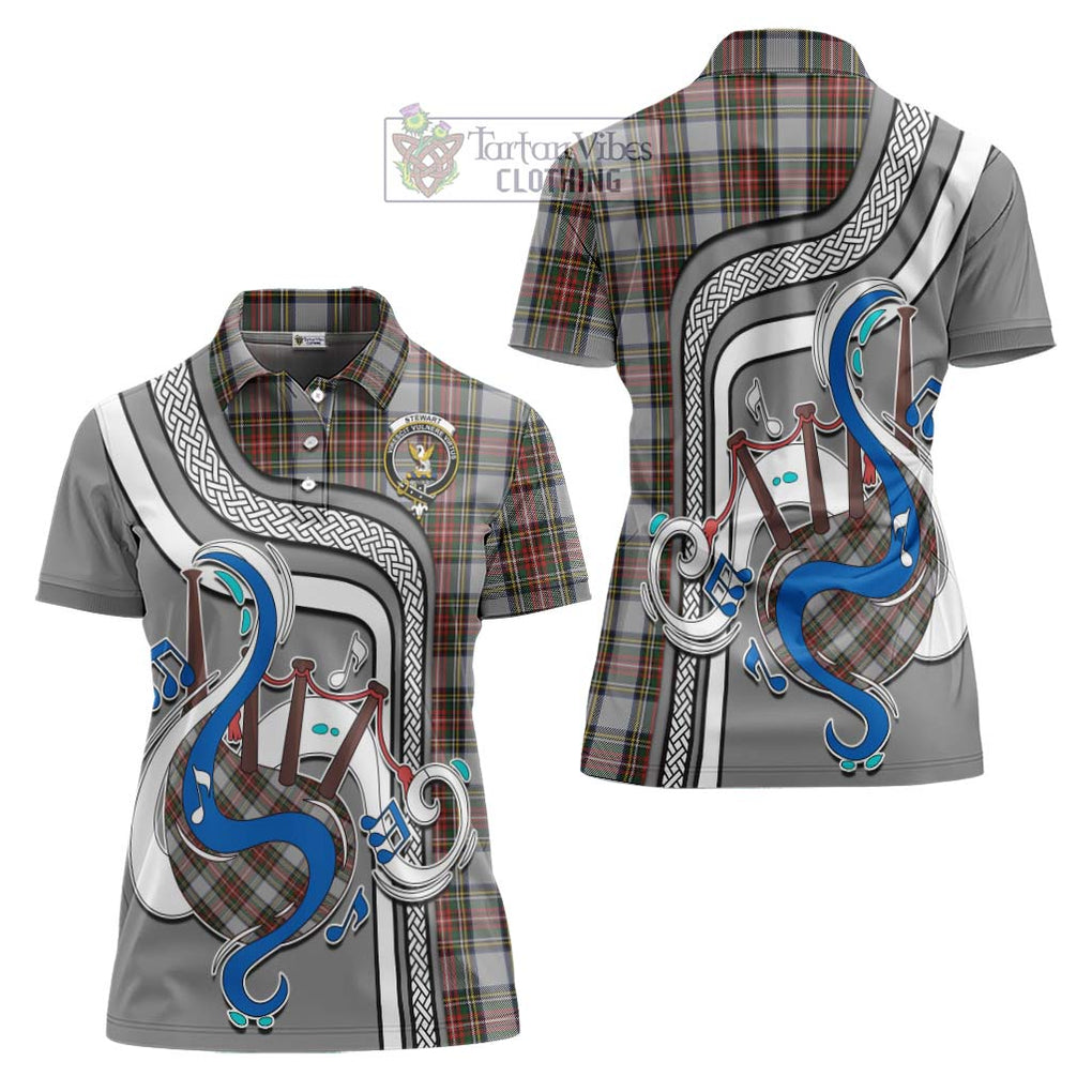 Stewart Dress Tartan Women's Polo Shirt with Epic Bagpipe Style Women - Tartanvibesclothing Shop