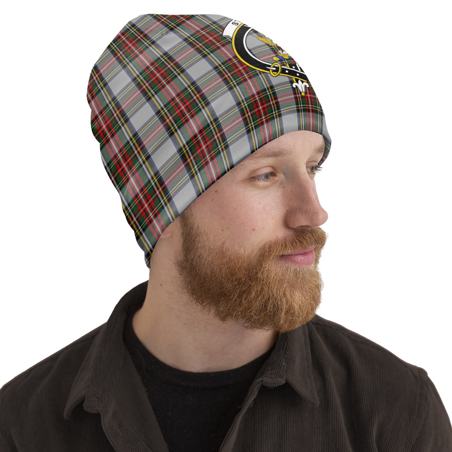 Stewart Dress Tartan Beanies Hat with Family Crest One Size 10.5*10.2 inches - Tartan Vibes Clothing