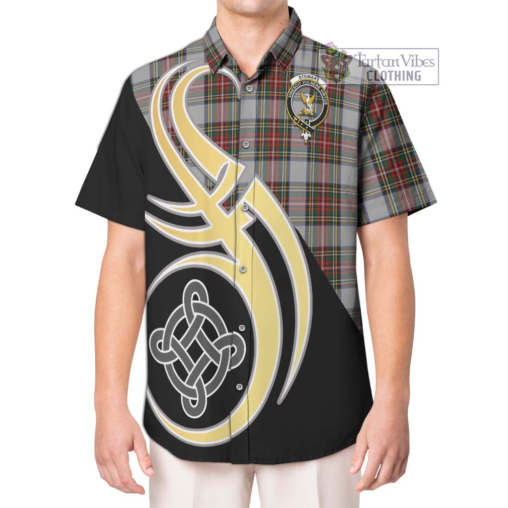 Stewart Dress Tartan Short Sleeve Button Shirt with Family Crest and Celtic Symbol Style Kid - Tartan Vibes Clothing