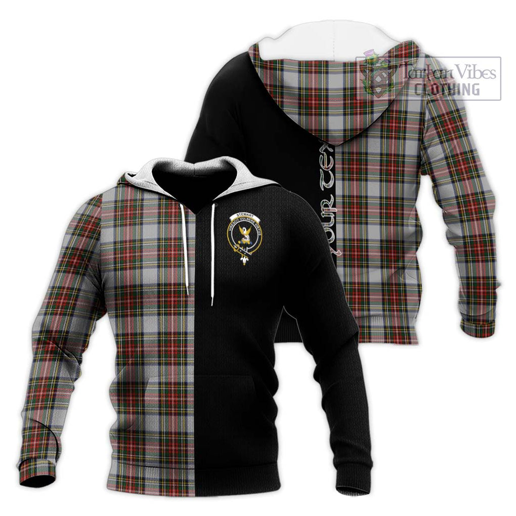 Stewart Dress Tartan Knitted Hoodie with Family Crest and Half Of Me Style Unisex Knitted Pullover Hoodie - Tartanvibesclothing Shop