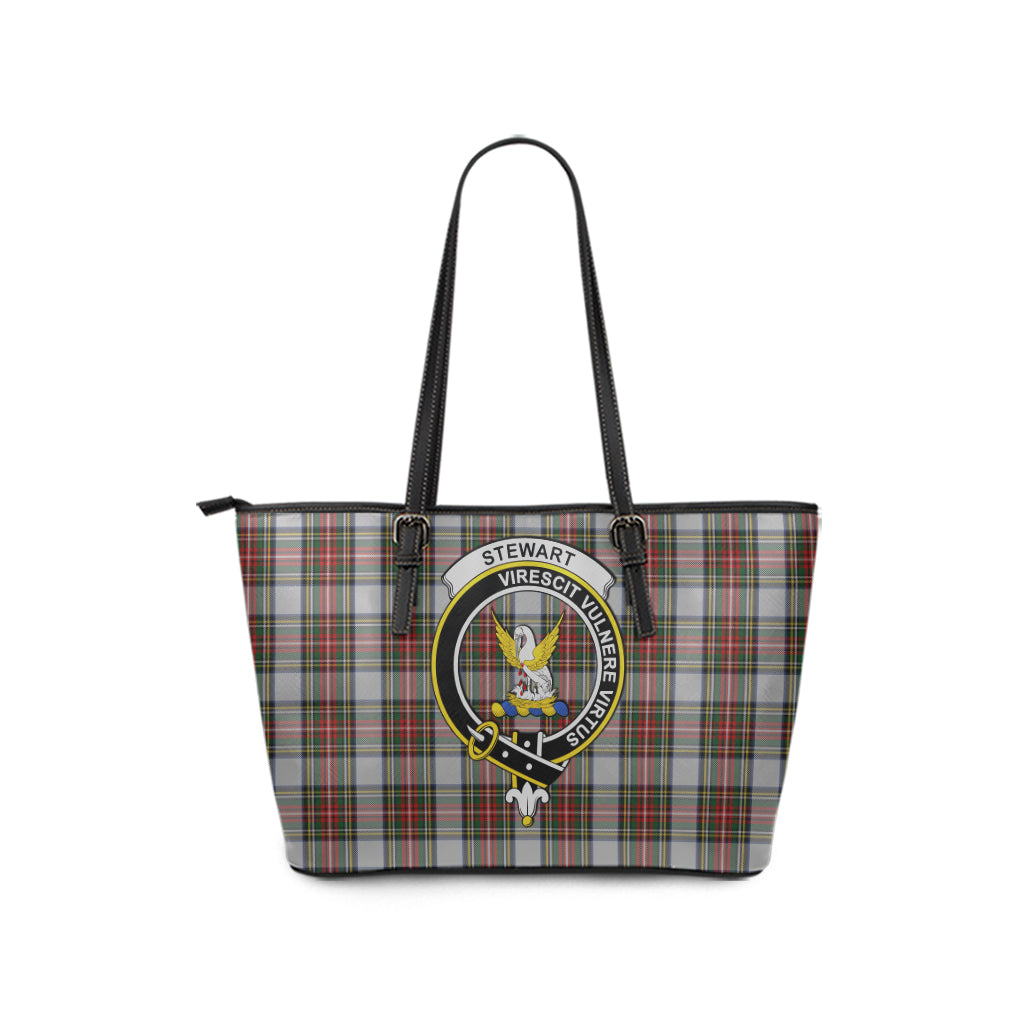 Stewart Dress Tartan Leather Tote Bag with Family Crest - Tartan Vibes Clothing