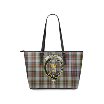 Stewart Dress Tartan Leather Tote Bag with Family Crest