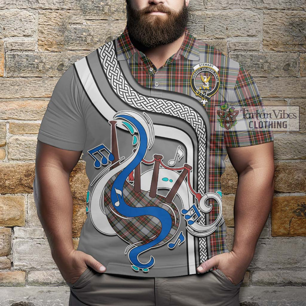 Tartan Vibes Clothing Stewart Dress Tartan Polo Shirt with Epic Bagpipe Style