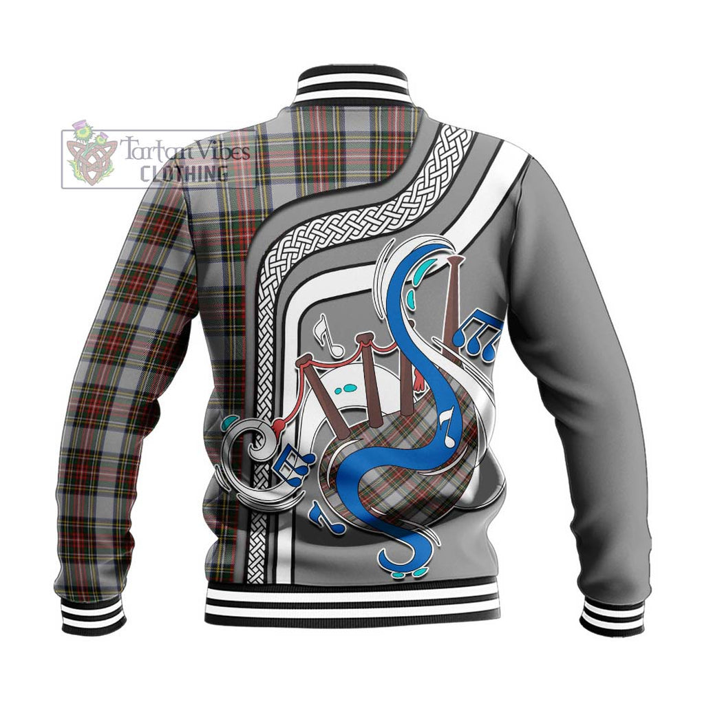 Tartan Vibes Clothing Stewart Dress Tartan Baseball Jacket with Epic Bagpipe Style