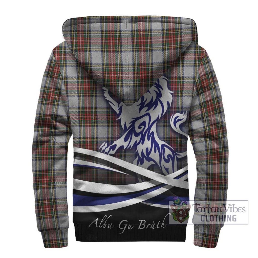 Stewart Dress Tartan Sherpa Hoodie with Alba Gu Brath Regal Lion Emblem - Tartanvibesclothing Shop