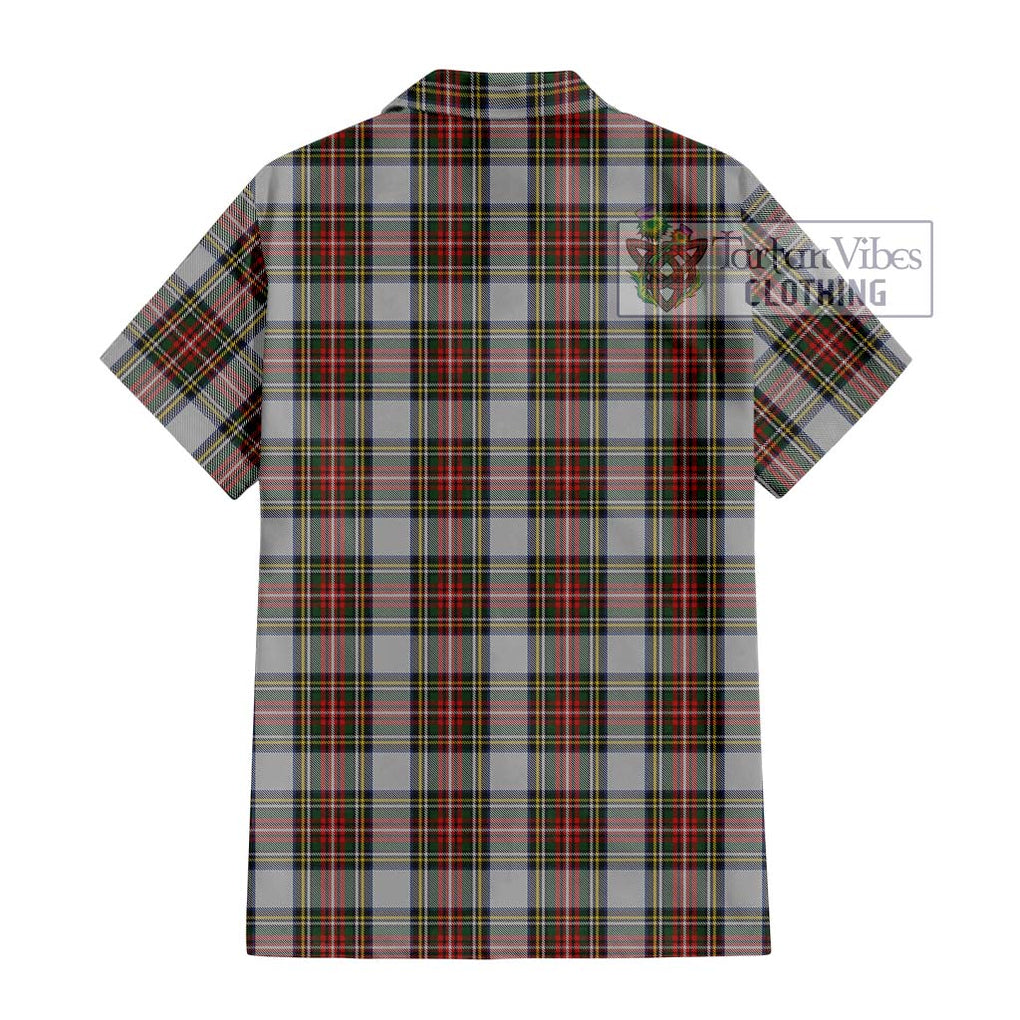 Stewart Dress Tartan Short Sleeve Button Shirt with Family Crest DNA In Me Style - Tartanvibesclothing Shop