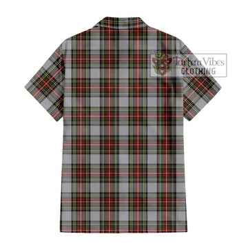 Stewart Dress Tartan Short Sleeve Button Shirt with Family Crest DNA In Me Style